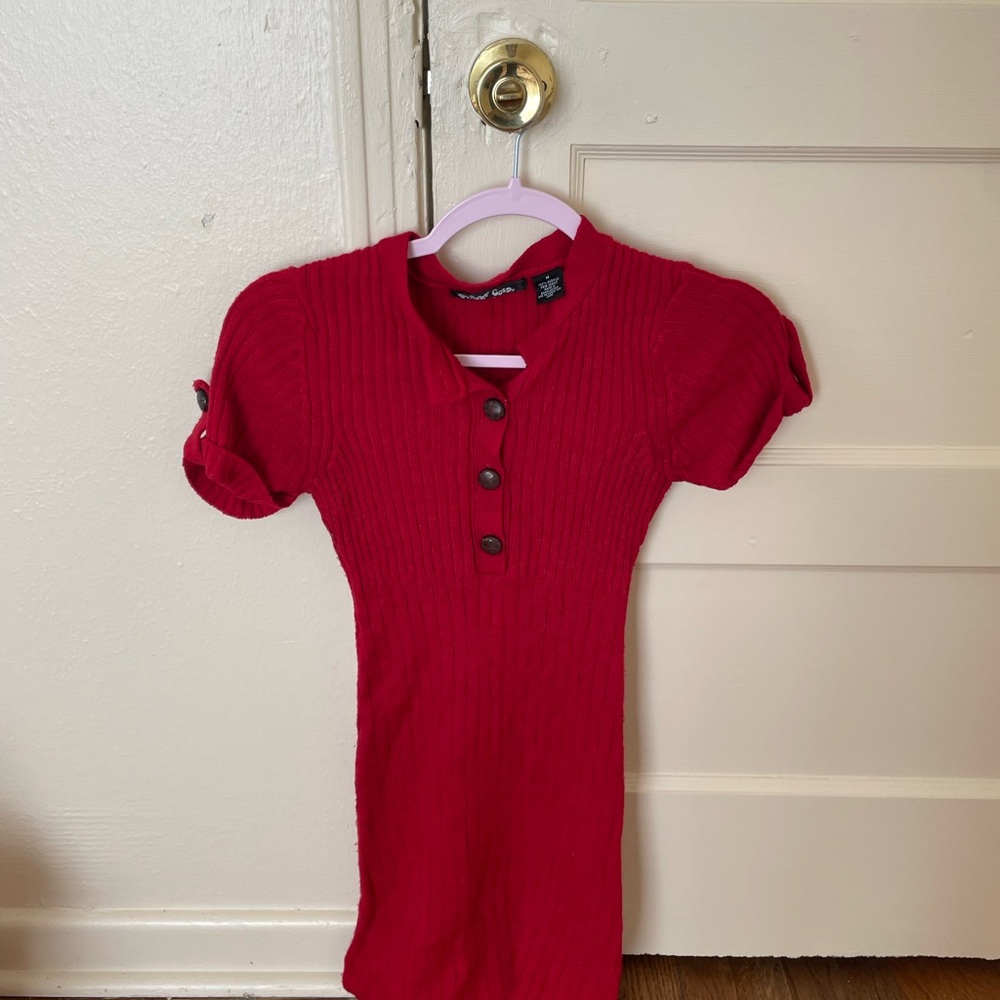 Red Y2K Button-Up Top